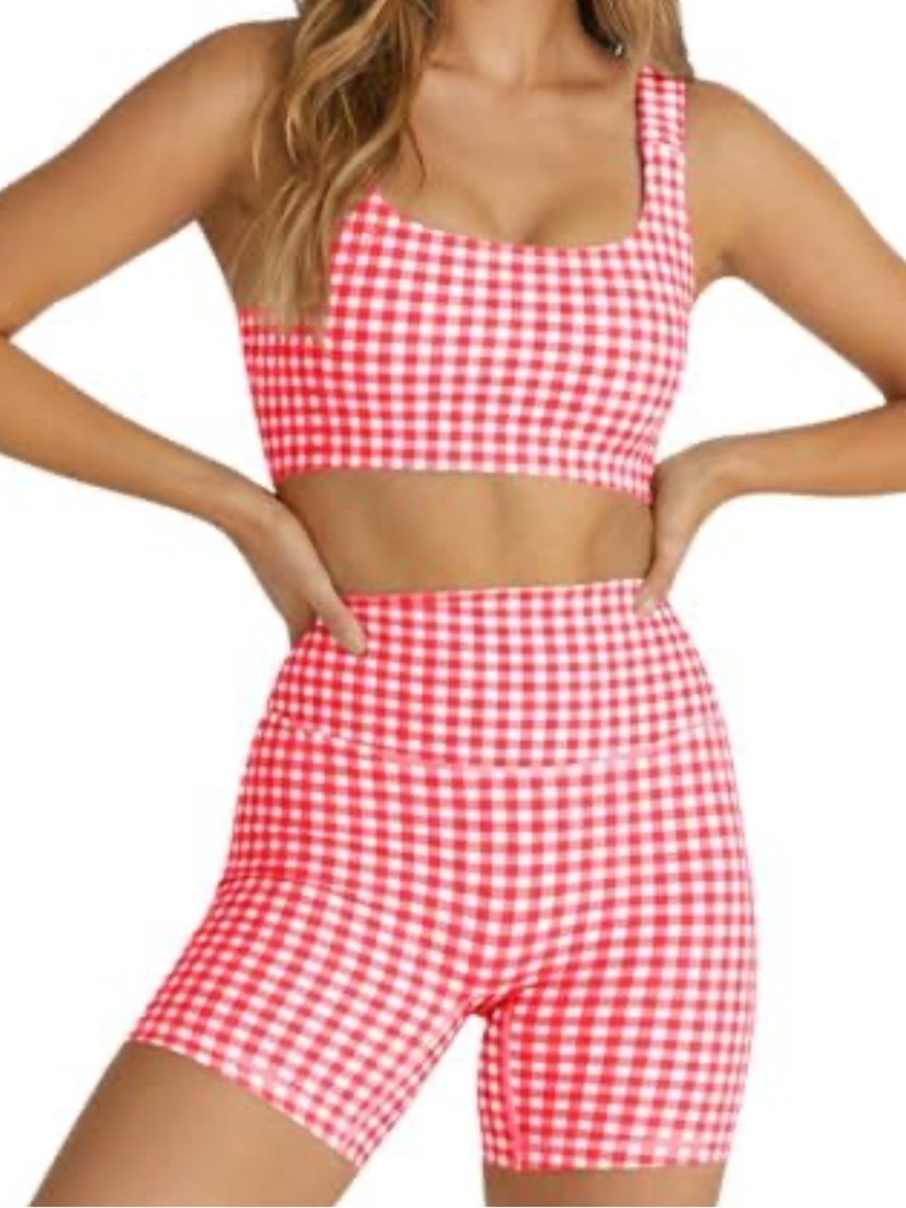 Cherry red gingham workout set